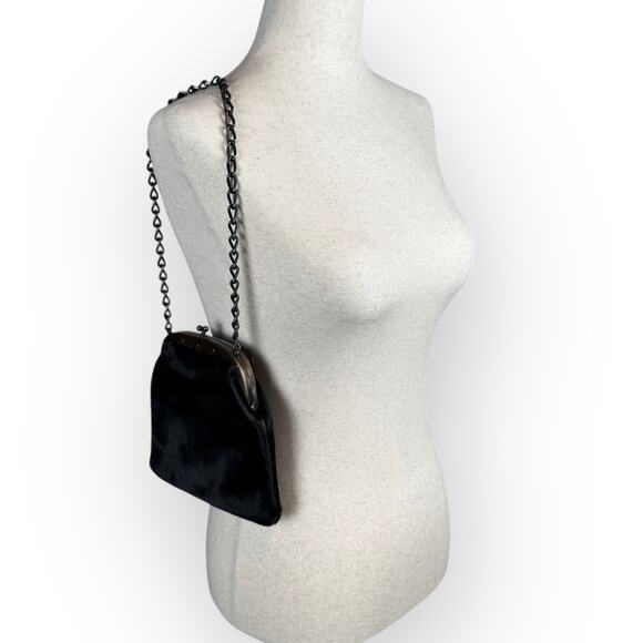 Vintage Black Hair Shoulder Bag w/ Kiss Lock Chain Strap - Picture 3 of 12